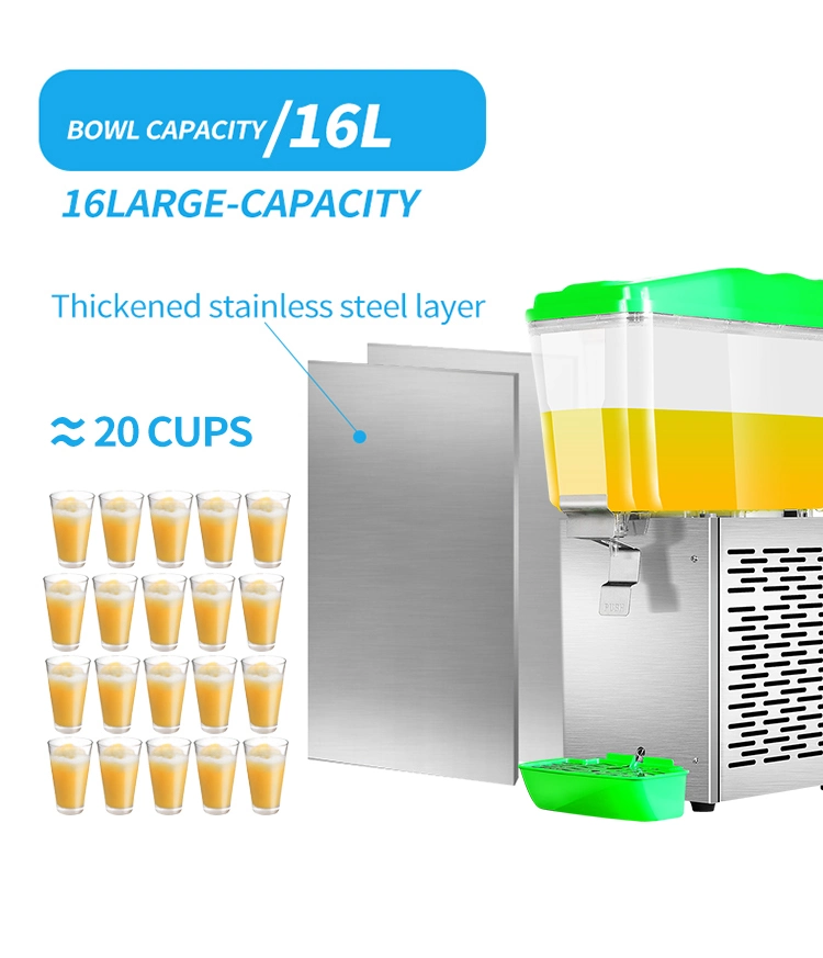 Caterwin Commercial Beverage Processing Machinery 4.2 Gallon Green Single Tank Refrigerated Juice Dispenser Fruit Beverage Dispenser