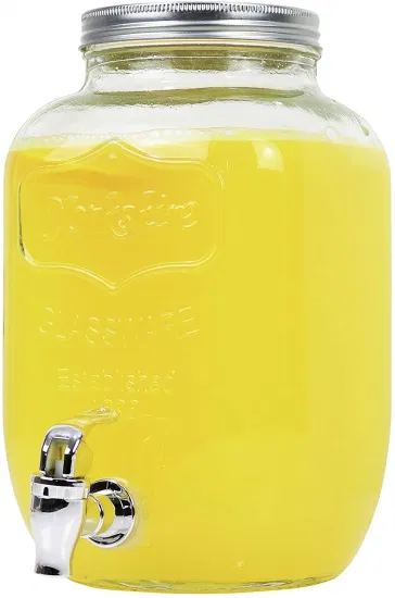 Dispensador de bebidas transparente de 1 galão e 4000 ml por atacado com tampa de metal, torneira e suporte para jarra, perfeito para cerveja, chá, café, suco de cacau, frutas, bebidas frias